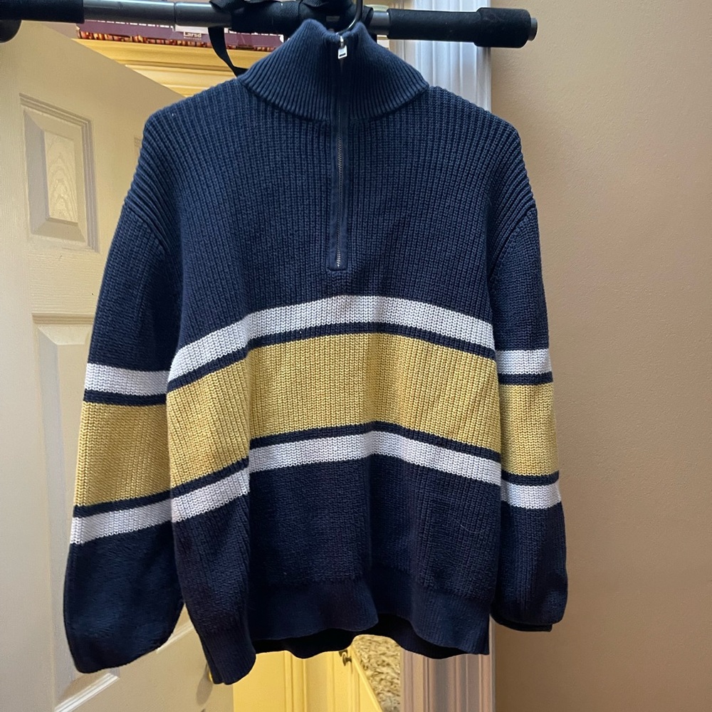 TNA aritzia blue and yellow knit half zip